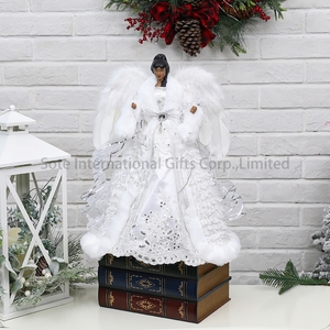 2025 più recente ornamento di <span class=keywords><strong>angelo</strong></span> di Natale da 40CM Topper albero di Natale fatto a mano in pizzo con bordo in resina <span class=keywords><strong>angelo</strong></span> con ali di piume bianche - Product Image 1