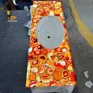 Encimera de <span class=keywords><strong>Baño</strong></span> de Piedra de Ágata <span class=keywords><strong>Calcedonia</strong></span> Roja Natural con Diseño Iluminado - Product Image 1