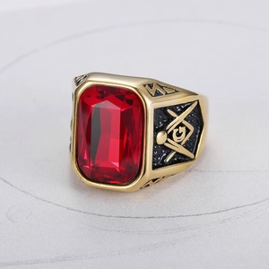 Bagues Hip Hop Punk AG Franc-Maçon en Zircon, Bijoux Étanche en Acier Inoxydable Plaqué Or 18K, Anti-ternissement, pour Hommes, Vente en Gros - Product Image 3