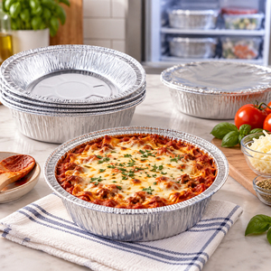 Contenants alimentaires jetables ronds en aluminium de 7 pouces pour desserts, gâteaux et tartelettes, résistants au four, vente en gros pour l'emballage alimentaire - Product Image 1