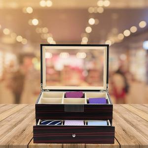 Di Vendita caldo 2 Strati di caso di Immagazzinaggio Cravatta Visualizzazione Della Cassa di Legno Cravatta Scatola con Cassetto - Product Image 6