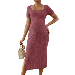 Robe de maternité pour femmes, robe de maternité d'été en tricot avec fente latérale, manches courtes, robe de <span class=keywords><strong>grossesse</strong></span> élégante pour séance photo quotidienne - Product Image 2