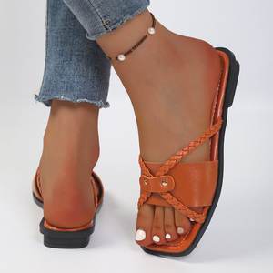 Sandalias de Mujer Talla Grande con Punta Cuadrada, Modelo 725, Verano, Nuevas, Planas, Tejidas, Casuales, de Playa - Product Image 2