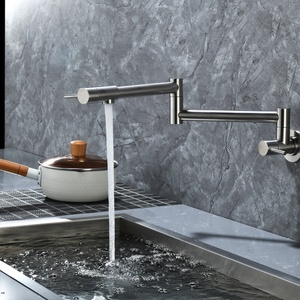 <span class=keywords><strong>Robinet</strong></span> de <span class=keywords><strong>cuisine</strong></span> mural en nickel brossé à double poignée croisée, bras articulé pliable pour remplir les casseroles - Product Image 4