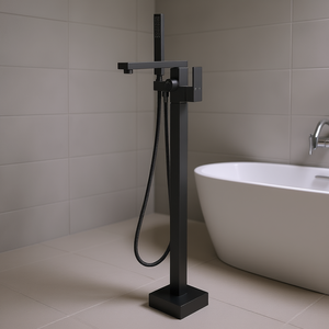 Grifo de Bañera Independiente Negro Mate de 37.6 Pulgadas con Montaje en Suelo y Ducha de Mano de Chorro Suave para Apartamentos - Product Image 2