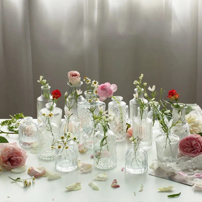European Carved Transparent Glass Vase For Wedding Decorative Flower Clear Glass Vase For Dining Table