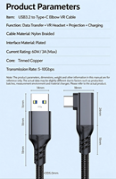 Kabel VR Link USB3.2 ke Type-C Sudut Kanan, Transfer Data 10Gbps, Kabel Pengisian Daya 60W untuk Quest3, Kabel Streaming Kamera AR