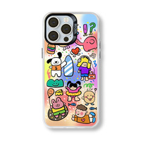 Doodling Graffiti Mignon Dessin Animé IMD UV Peinture Antichoc Housse de Téléphone Accessoires Pour iPhone 16 15 14 13 12 11 Pro Max