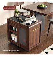 Solid Wood Mobile Tea Table with Glass Top Light Luxury Style Coffee Table Multi-functional Storage Trolley Home Furniture