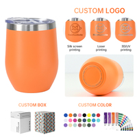 Verre à vin isotherme en acier inoxydable à double paroi avec logo personnalisé, sans pied, 12 oz, avec couvercle