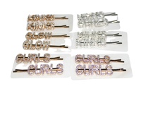Pinces à cheveux et épingles à cheveux fantaisie personnalisées en usine, avec lettres en strass dorés, cristaux argentés, métal et résine, pour filles et fêtes
