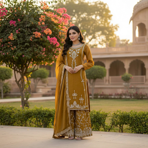 Conjunto de Salwar Kameez de Seda Vintage con Dupatta Bordada, Traje Indio Pakistaní para Mujer, para Bodas y Fiestas - Product Image 1