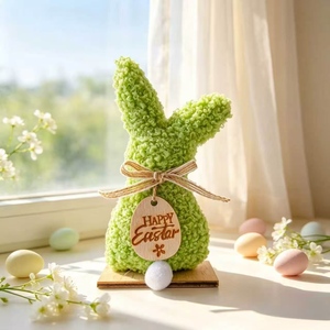 Figura de Conejo de Peluche <span class=keywords><strong>para</strong></span> Pascua con Base de <span class=keywords><strong>Madera</strong></span>, Decoración Rústica de Primavera <span class=keywords><strong>para</strong></span> Mesa, Adorno de Conejo Verde Sherpa <span class=keywords><strong>para</strong></span> Estante o Bandeja Escalonada - Product Image 1