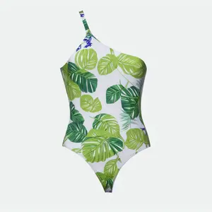 Costume da bagno Bikini brasiliano da donna matura con stampa personalizzata in fabbrica costume da bagno intero con volant su una spalla