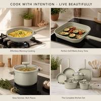 Ensemble de casseroles et poêles Smartpan 11 pièces, écologiques, modernes, avec couvercles en verre, poignées en bois, revêtement antiadhésif en marbre