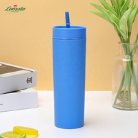 Vente en gros de gobelets à thé, jus et café en plastique PP personnalisés à double paroi de 450 ml (16 oz) avec couvercles et pailles