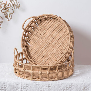 Handmade Woven <b>Storage</b> <b>Basket</b> Round Natural Rattan Desktop Fruit Bread Tea Tray Organizer Household Decorative Container - Product Image 3