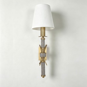 Applique murale de luxe américaine en laiton avec tube en verre décoratif et abat-jour en tissu, lampe murale décorative pour salon, chambre et couloir - Product Image 4
