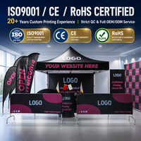 Tente publicitaire personnalisée avec structure en aluminium et auvent de marque pour salons professionnels, roadshows et lancements de produits