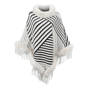Pull en acrylique à col fourré, tricoté, chaud, coupe-vent, à rayures, avec franges, châle, cape, veste pour <span class=keywords><strong>femme</strong></span> - Product Image 3