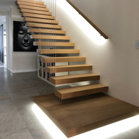 Escalier flottant professionnel en forme de I, prix abordable, marches en bois massif, poutre invisible, escalier droit intérieur