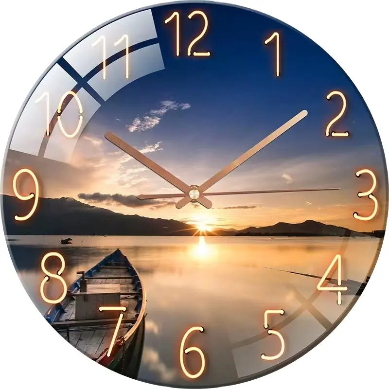 カスタマイズ可能な強化ガラス時計ミュートヨーロッパのクォーツ時計クリエイティブ壁掛け時計