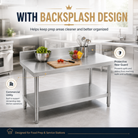 Table utilitaire commerciale en acier inoxydable avec crédence pour zone de préparation de buffet, service de taille personnalisée