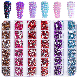 Diamantes de imitación acrílicos de base plana para arte de uñas, joyería de resina, 12 compartimentos, mezcla explosiva de diamantes de imitación para uñas, color sólido plateado, plástico - Product Image 5