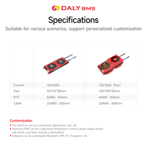 Fabricante Daly, Sistemas de Almacenamiento de Energía Solar OEM, Batería de Litio NCM LiFePO4 LFP, <span class=keywords><strong>BMS</strong></span> Inteligente <span class=keywords><strong>6S</strong></span> 7S 8S <span class=keywords><strong>24V</strong></span> 100A 120A 150A - Product Image 4