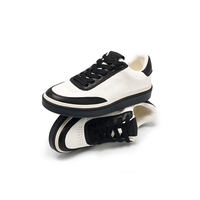 Chaussures de loisirs tendance en cuir véritable à lacets, assorties en noir et blanc, pour l'automne/le printemps/l'été