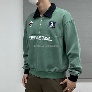 Qianshi <span class=keywords><strong>Felpa</strong></span> <span class=keywords><strong>con</strong></span> <span class=keywords><strong>Cappuccio</strong></span> in French Terry <span class=keywords><strong>con</strong></span> Mezza Zip, Ricamo, Spalle Scivolate, Maniche Lunghe, Cerniera a Un Quarto 1/4, Stile <span class=keywords><strong>Polo</strong></span> Vintage - Product Image 4