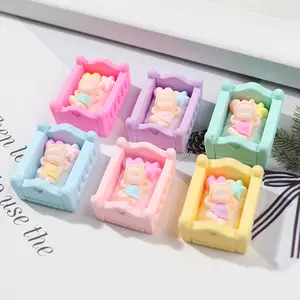 Kawaii शैली 3d लघु बच्चे पालना बिस्तर आकार flatback राल cabochons बच्चों गुड़ियाघर खेलने diy सामान