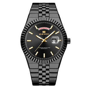 นาฬิกาข้อมือผู้ชายดีไซน์หรูหรา ระบบออโตเมติก หน้าปัดแสดงเวลาสองระบบ 24 ชั่วโมง พร้อมช่องแสดงปฏิทินรายปี ฝาหลังแบบโชว์กลไก ขอบตัวเรือนแบบฟลูเต็ด - Product Image 4