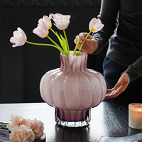Nouveauté 2026 : Vase en verre artisanal rétro avec incrustation de coquillage violet, vase romantique soufflé à la main pour décoration intérieure
