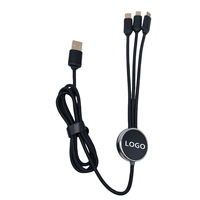 Kabel Pengisi Daya USB Type-C Kepang Nilon 1.2m dengan Logo LED Menyala 3 in 1 untuk Komputer Printer, Hadiah Khusus