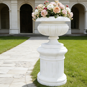 Maceta Grande de Mármol Blanco Natural, Florero Clásico, Decoración para Jardín, Patio o Terraza - Product Image 4