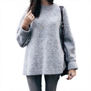Women Solid Color Crew Neck Long Sleeve Thick Knitted <b>Pullover</b> <b>Sweater</b> Casual Winter Wear Anti-Pilling Acrylic Material - Product Image 1