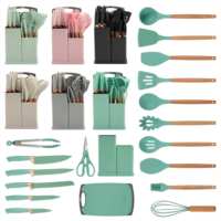 Ensemble de 19 ustensiles de cuisine en silicone avec planche à découper, manche en bois, outils de cuisson antiadhésifs, compatibles lave-vaisselle, ustensiles de cuisine, cadeau