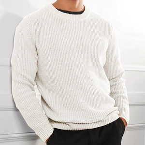 Herbst Winter Schwerer Gerippter Strickpullover für Herren mit Rundhalsausschnitt, Grober Vertikalgerippter Pullover, Strukturierter Klassischer Jumper, Entspannte Reguläre Passform - Product Image 5