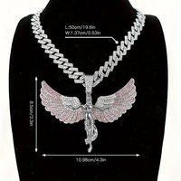 Collar de joyería gruesa de Hip Hop de moda, collar con colgante de ala de ángulo de ensueño, cadena de eslabones cubanos, collar de diamantes brillantes completamente helado