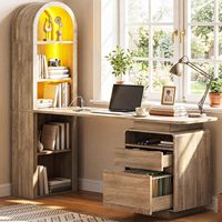 Escritorio para Computadora con Luces LED, Tomas de Corriente, Puertos USB, Estantería, Cajón para Archivos, Diseño Ecológico que Ahorra Espacio para Oficina en Casa y Juegos