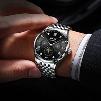 Montre automatique multifonction personnalisée avec phases lunaires, mouvement automatique, acier inoxydable 316L, jour, mois, montres mécaniques pour hommes