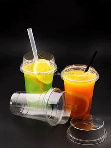 Factory Custom <b>Plastic</b> Clear Disposable PET <b>Cups</b> High Lids 98mm Diameter Tea Coffee Juice Soda Silk Screen Printed Custom Logo - Product Image 2