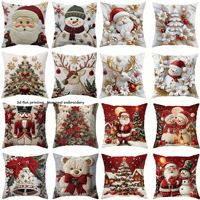 Housse de coussin carrée de Noël 45x45cm, 42 motifs imprimés (Père Noël, Bonhomme de neige, Renne, Sapin de Noël), lavable, pour canapé et lit