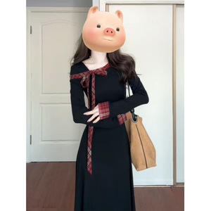 French Hepburn Style Little Black Dress With Bow Long Sleeves Women's Autumn 2025 Slimming Mid Length Sheath Dress - Product Image 2