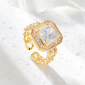 Geometric Micro Pave Zircon Open Ring <b>Adjustable</b> <b>Square</b> Index Finger Ring For Women Party Jewelry - Product Image 1