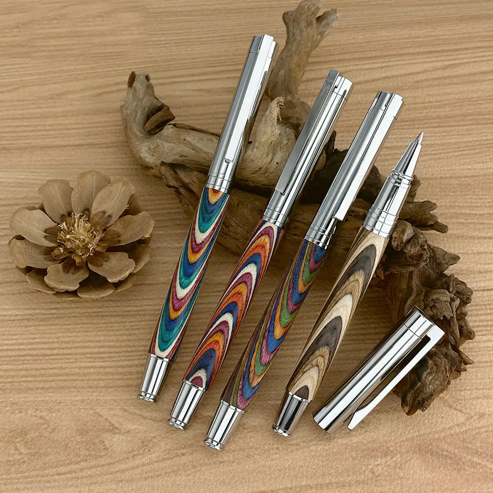 고급 다채로운 나무 롤러 펜 유산 로트라 실버 트림 올리브 베들레헴 백단향 무독성 스테이팩 안정적인 나무 펜