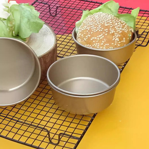 Hamburger Mold 4 Inch Round Baking Pan For Mini Burger Bun Cake Mold Gold Color Dishwasher Safe - Product Image 1