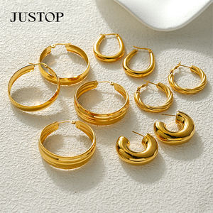 JUSTOP Spot Portfolio Juego de Pendientes de Acero Inoxidable Impermeables, Aros Gruesos, Chapados en Oro de 18K, con Diseño de Nudo, Joyería de Moda de Tendencia, Resistente al Deslustre - Product Image 6