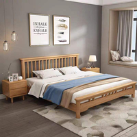 Lit Queen/King en teck massif de style nordique moderne avec rangement, design minimaliste et tête de lit rembourrée pour chambre à coucher